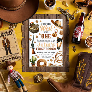 Cowboy Rodeo 1st How The West Was One Birthday Invitation