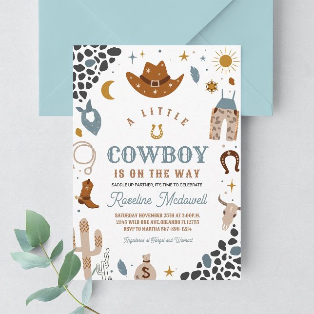 Cowboy Rodeo Boy Southwestern Ranch Baby Shower Invitation (Creator Uploaded)