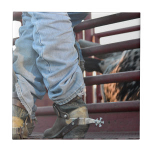 Cowboy Rodeo Bull Rider And Bull Chute Ceramic Tile