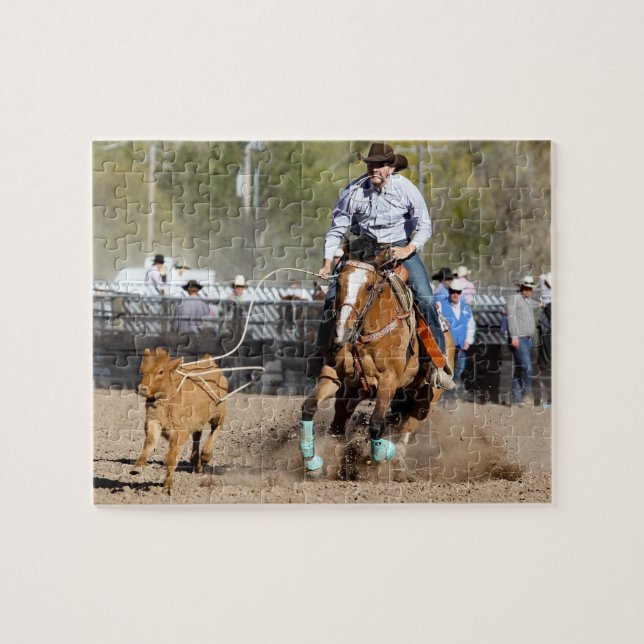 Cowboy Rodeo Calf Roping Western Sports Jigsaw Puzzle (Horizontal)