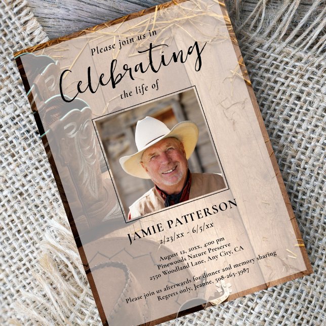 Cowboy Rodeo Celebration of Life, Funeral Photo Invitation (Creator Uploaded)