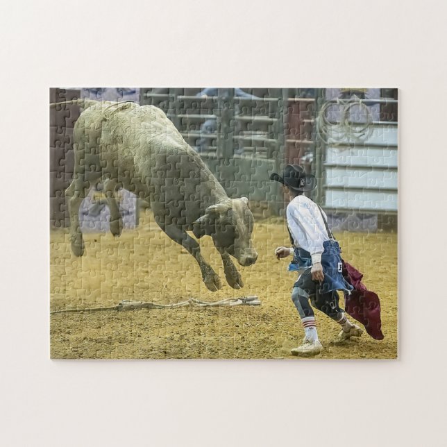 Cowboy Rodeo Clown Bull Distracting Western Sports Jigsaw Puzzle (Horizontal)