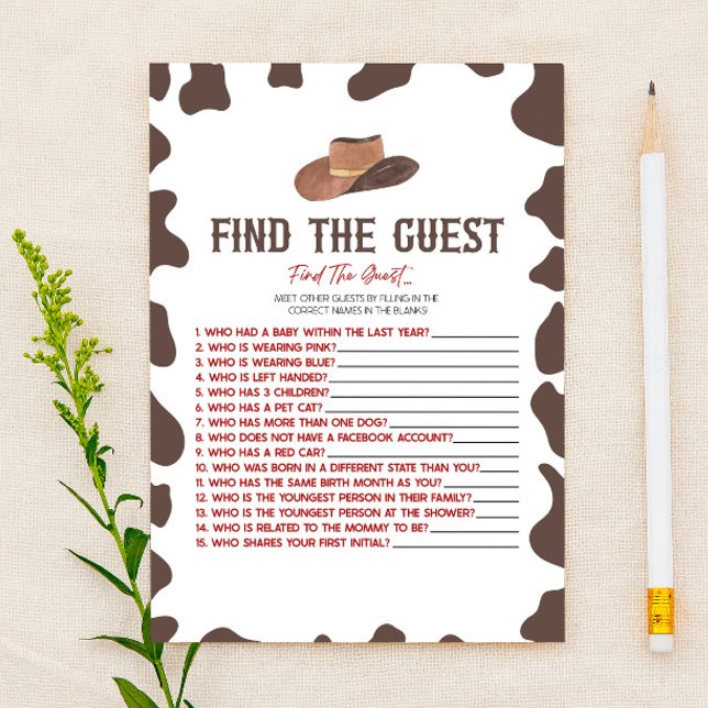 Cowboy Rodeo Find The Guest Baby Shower Game Stationery (Creator Uploaded)