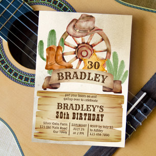 Cowboy rodeo horses western birthday invitation