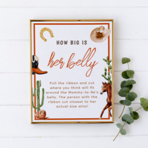 Cowboy Rodeo How Big is Her Belly Baby Shower Game Poster