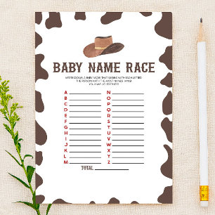 Cowboy Rodeo Name Race Baby Shower Game Activity Stationery