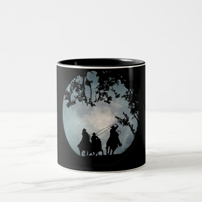 Cowboy Rodeo Roping in Moonlight Coffee Cup (Center)