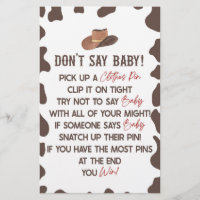 Cowboy Rodeo Western Don't Say Baby Shower Game