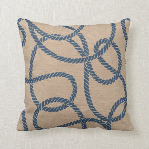 Cowboy Rope Pattern in Tan and Blue Cushion