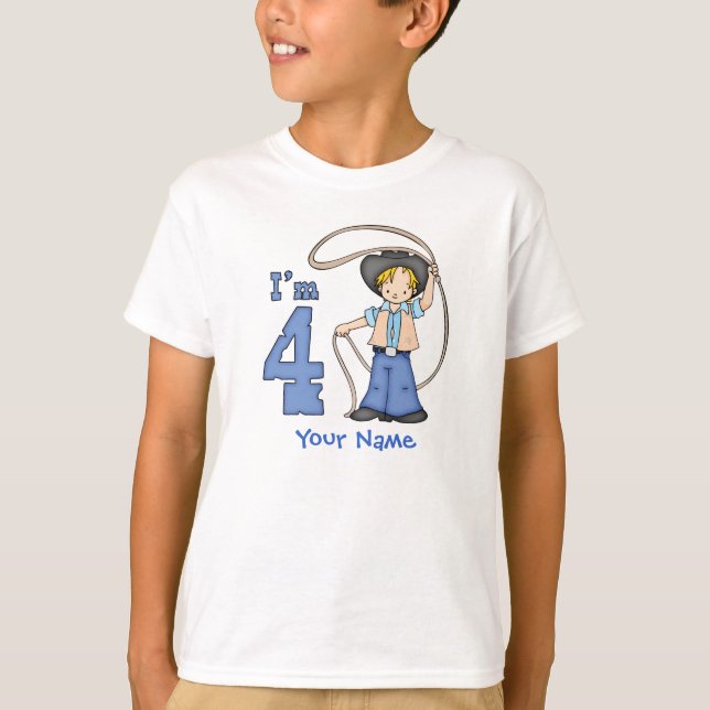 Cowboy Roper 4th Birthday Personalised T-Shirt (Front)
