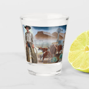 Cowboy Roping Cattle Shot Glass