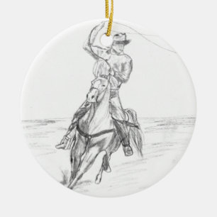 Cowboy Roping Ceramic Tree Decoration