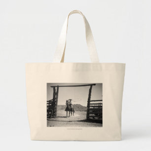 Cowboy roping large tote bag