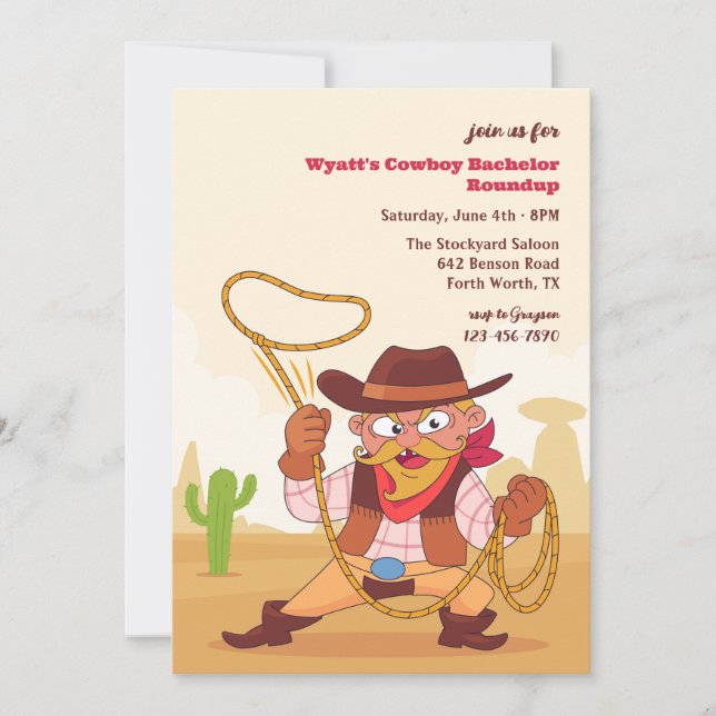 Cowboy Roundup Bachelor Party Invitation (Front)