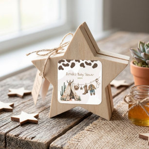 Cowboy rustic elegant Western watercolor baby show Square Sticker