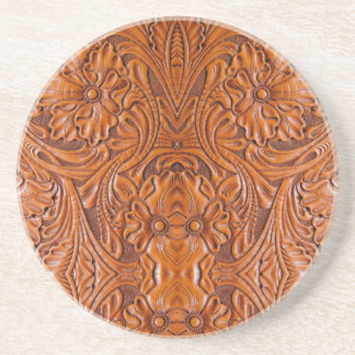 Cowboy Rustic western country tooled leather print Coaster