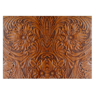 Cowboy Rustic western country tooled leather print Cutting Board