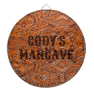 Cowboy Rustic western country tooled leather print Dartboard