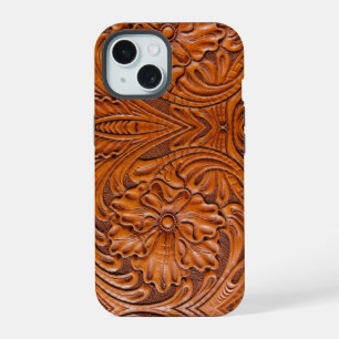 Cowboy Rustic western country tooled leather print iPhone 15 Case