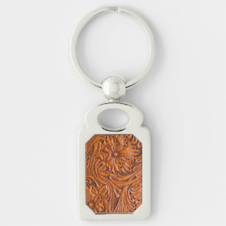 Cowboy Rustic western country tooled leather print Key Ring