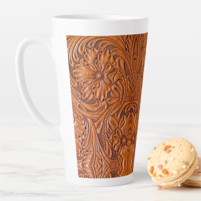 Cowboy Rustic western country tooled leather print Latte Mug (In Situ)