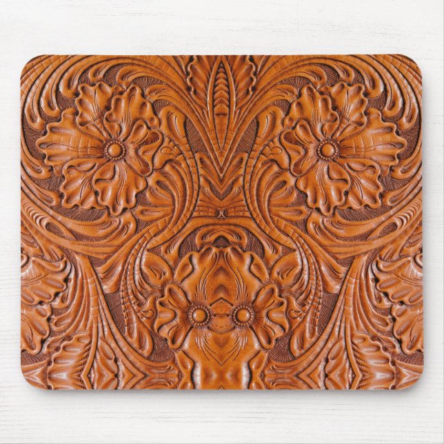 Cowboy Rustic western country tooled leather print Mouse Pad (Front)