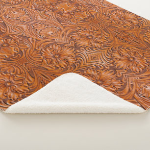 Cowboy Rustic western country tooled leather print Sherpa Blanket