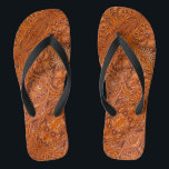 Cowboy Rustic western country tooled leather print Thongs<br><div class="desc">Rustic western country pattern tooled leather print flip flops. Cowboy decor accessories.</div>