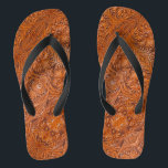 Cowboy Rustic western country tooled leather print Thongs<br><div class="desc">Rustic western country pattern tooled leather print flip flops. Cowboy decor accessories.</div>