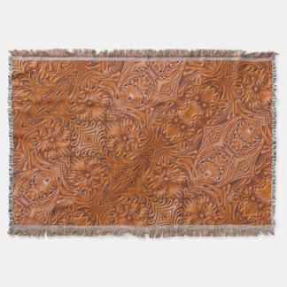 Cowboy Rustic western country tooled leather print Throw Blanket