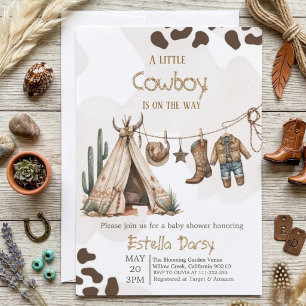 Cowboy rustic Western watercolor baby shower Invitation