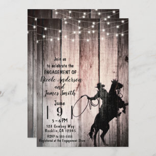 Cowboy Rustic Wood Barn Country Engagement Shower Invitation