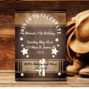 Cowboy rustic wooden 30th birthday  invitation