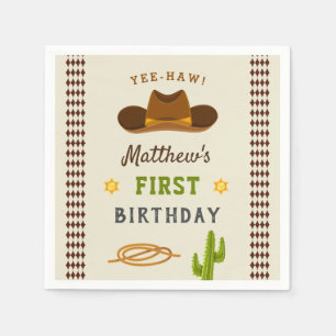 Cowboy Saloon Boy Wild West 1st Birthday Party Napkin