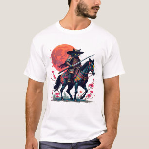 Cowboy Samurai Black Cat horse Unique gift cherry  T-Shirt