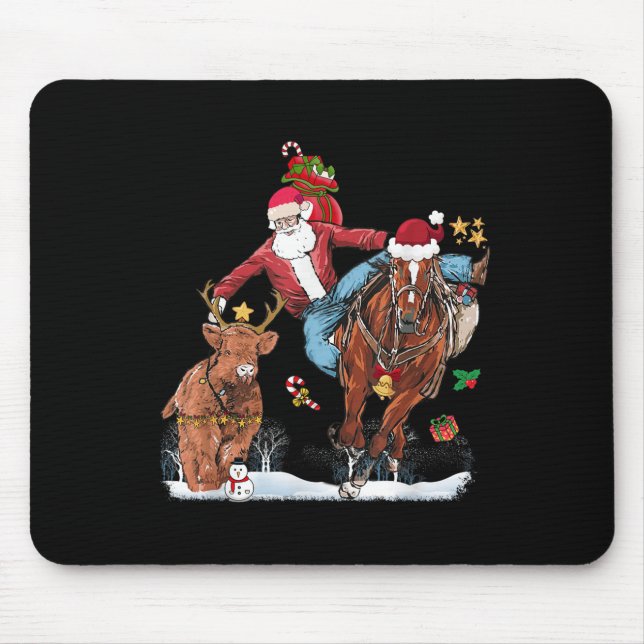 Cowboy Santa Bulldogging Western Cowboy Xmas Funny Mouse Pad (Front)