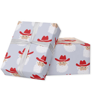 Cowboy Santa Claus Christmas Blue Wrapping Paper