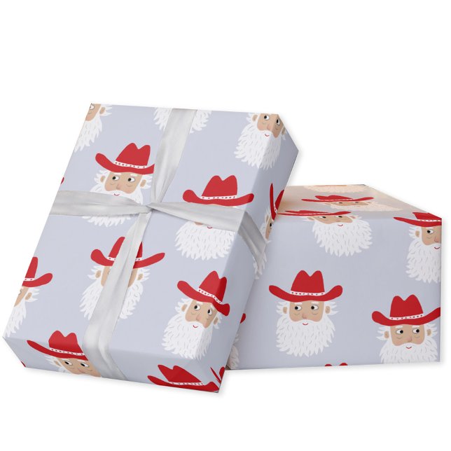 Cowboy Santa Claus Christmas Blue Wrapping Paper (Fun Cowboy Santa Claus Western Christmas Holiday gift wrapping paper)
