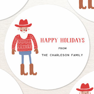 Cowboy Santa Claus Christmas Classic Round Sticker