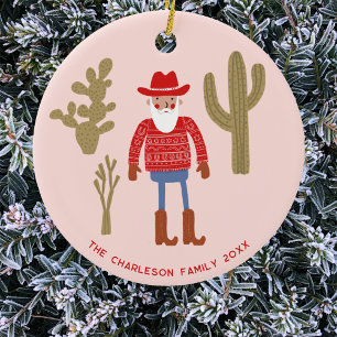 Cowboy Santa Claus Christmas Custom Text Ceramic Ornament