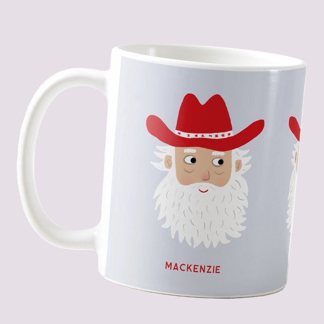 Cowboy Santa Claus Christmas Custom Text Coffee Mug (Fun Cowboy Santa Claus Western themed Holiday Christmas coffee mug)