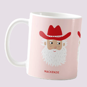 Cowboy Santa Claus Christmas Custom Text Pink Coffee Mug