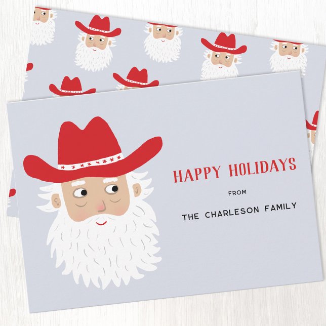 Cowboy Santa Claus Christmas Holiday Card (Fun Cowboy Santa Claus Western Christmas custom text personalized Holiday card)
