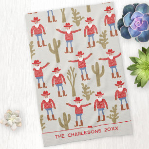 Cowboy Santa Claus Christmas Personalised Tea Towel