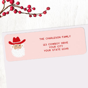 Cowboy Santa Claus Christmas Pink Return Address Label