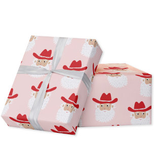 Cowboy Santa Claus Christmas Pink Wrapping Paper