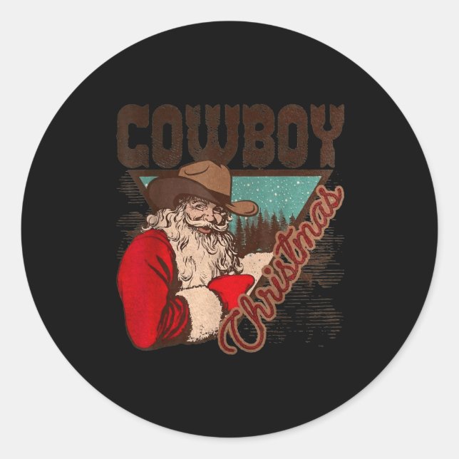 Cowboy Santa Claus Merry Christmas Western Country Classic Round Sticker (Front)