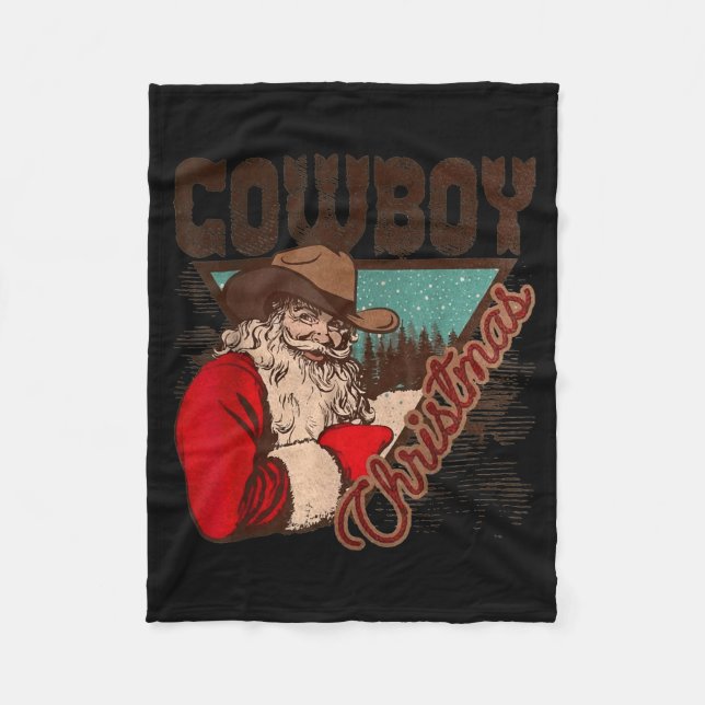 Cowboy Santa Claus Merry Christmas Western Country Fleece Blanket (Front)