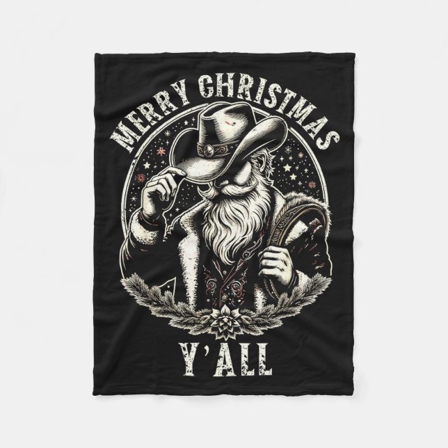 Cowboy Santa Claus Merry Christmas Y'all Western C Fleece Blanket (Front)