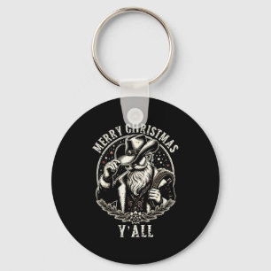 Cowboy Santa Claus Merry Christmas Y'all Western C Key Ring